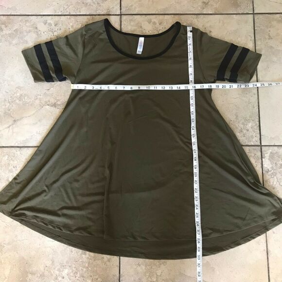 LuLaRoe Womens Top Size Small Perfect T Tunic Olive Black Varsity Stripes Sleeve - Picture 3 of 5